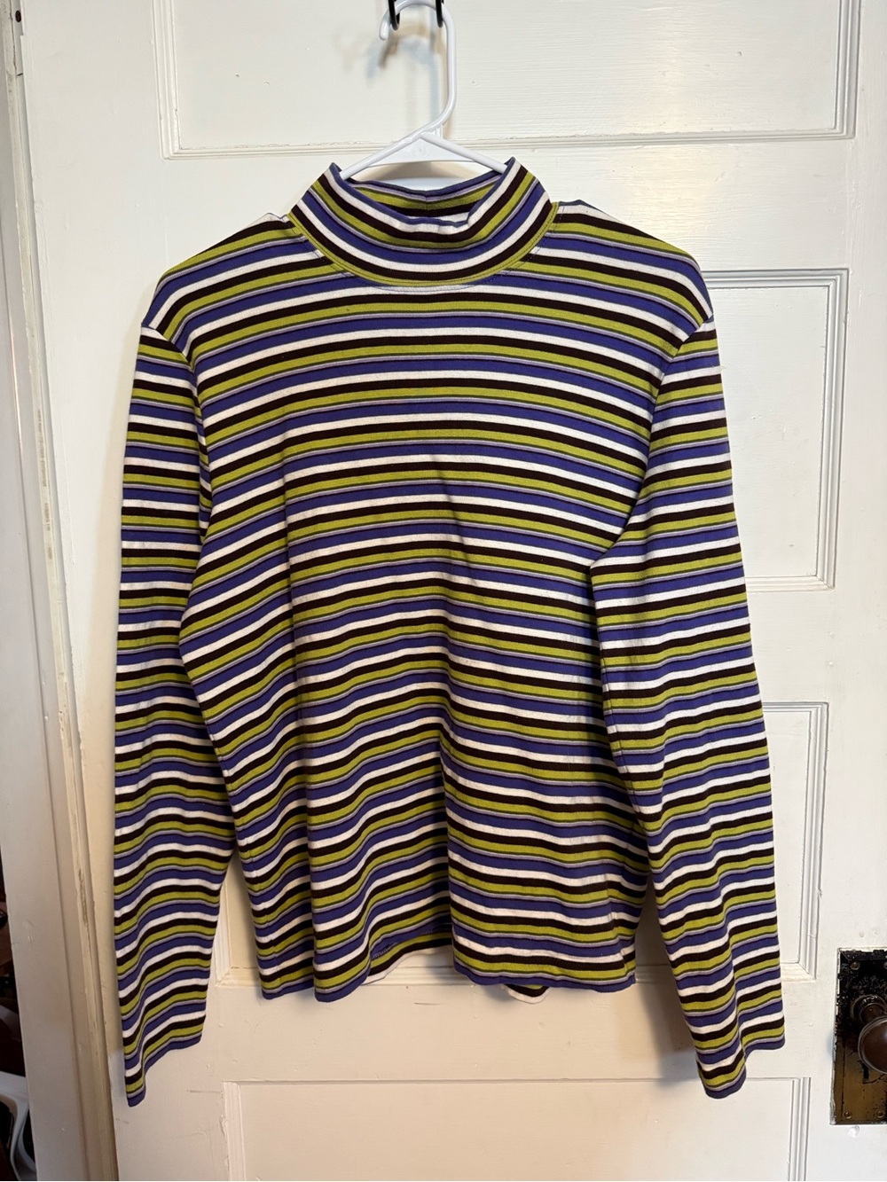 Jones New York Sport striped mock-neck in purple, light green, & white Size XL